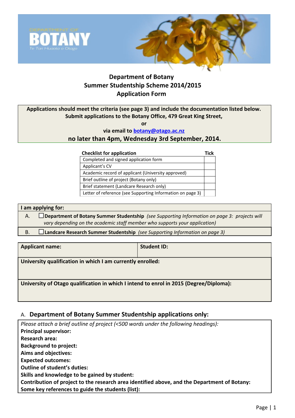 Checklist for Application Tick