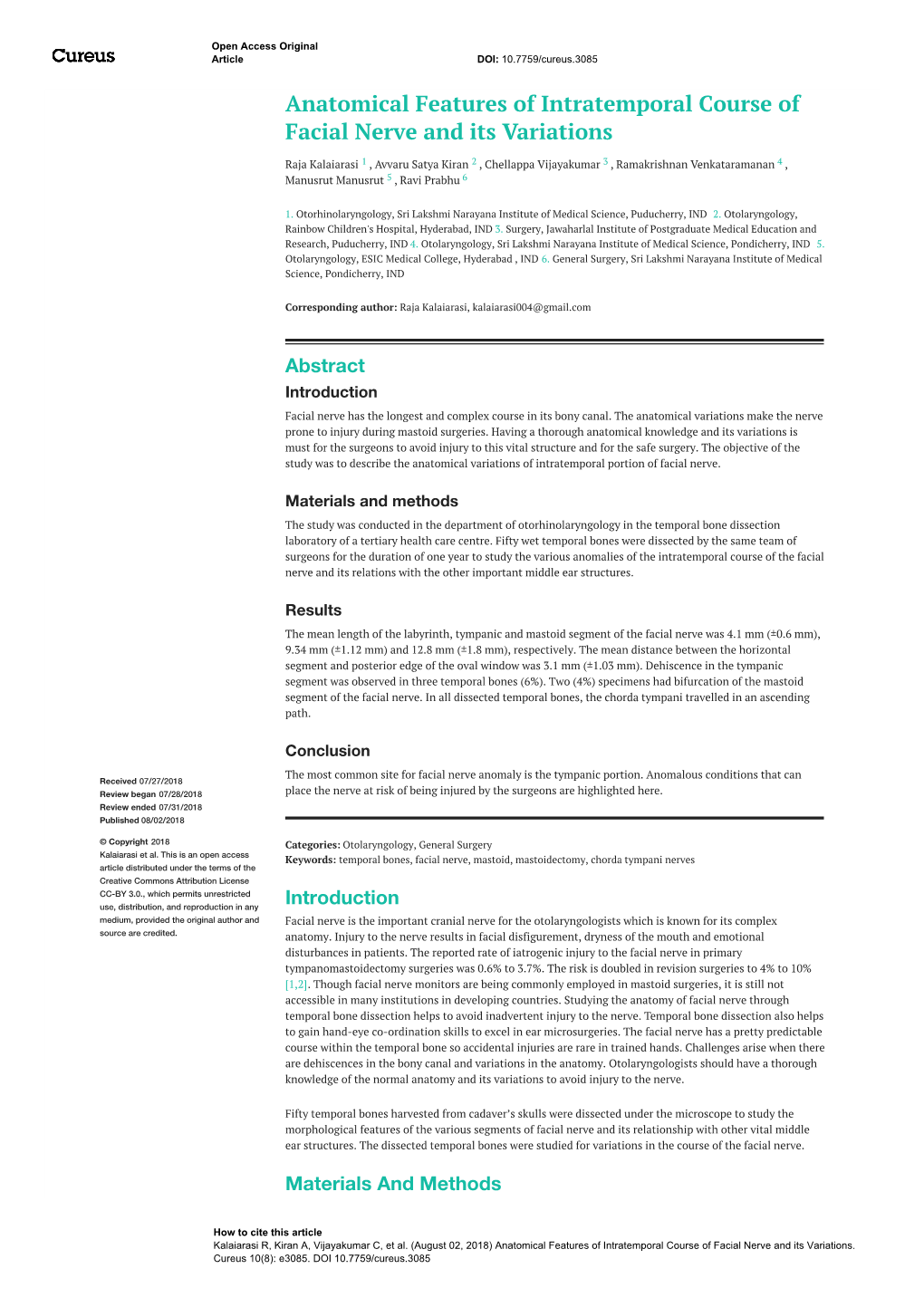 Anatomical Features of Intratemporal Course of Facial Nerve and Its Variations