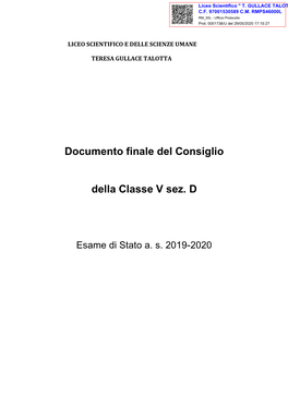 Documento Finale Del Consiglio Della Classe V Sez. D