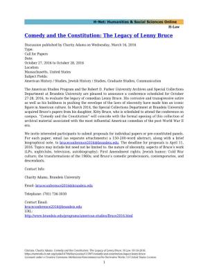 Comedy and the Constitution: the Legacy of Lenny Bruce