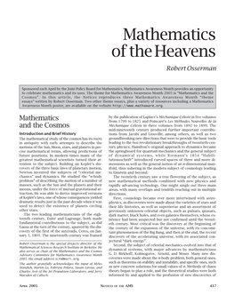 Mathematics of the Heavens Robert Osserman