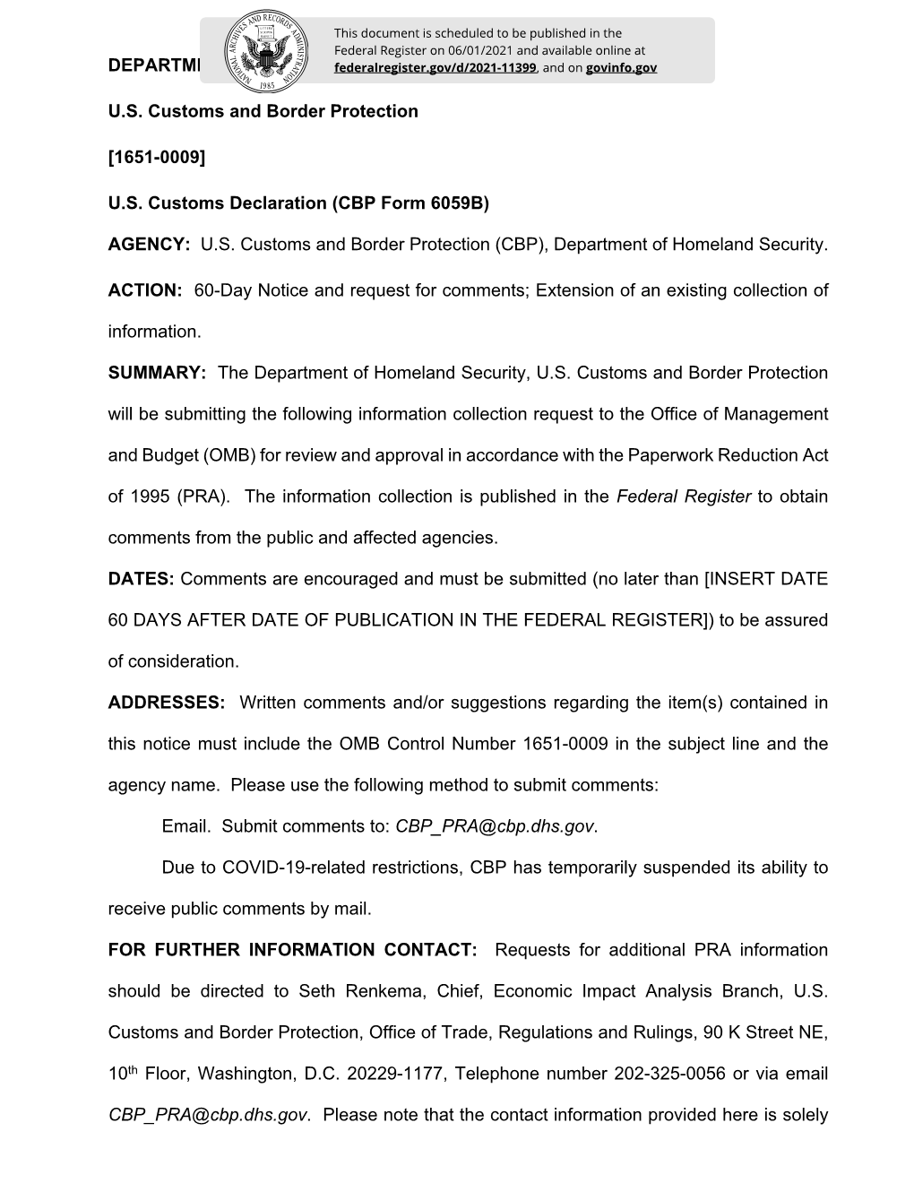 [1651-0009] US Customs Declaration (CBP Form 6059B)