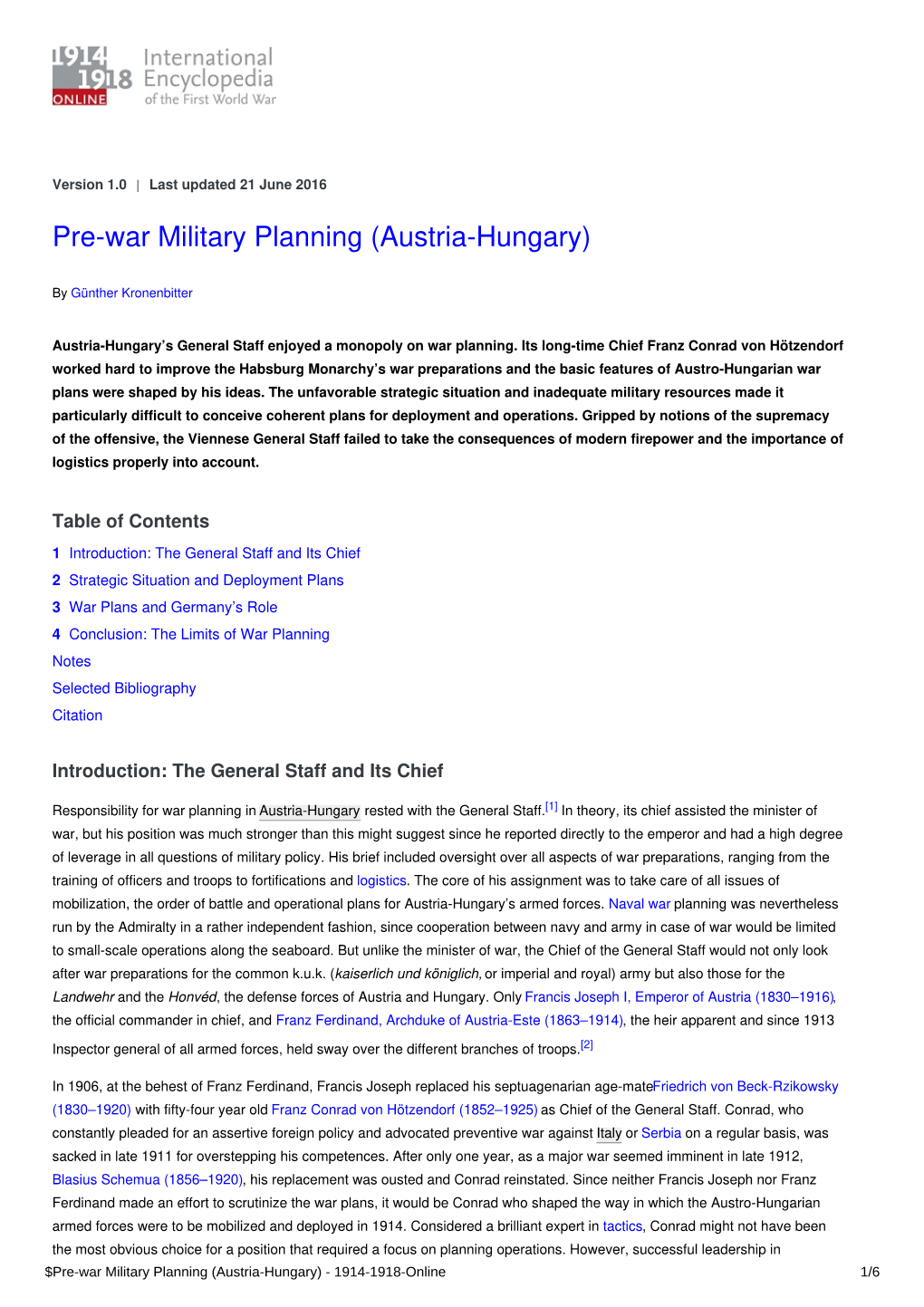 Pre-War Military Planning (Austria-Hungary) | International