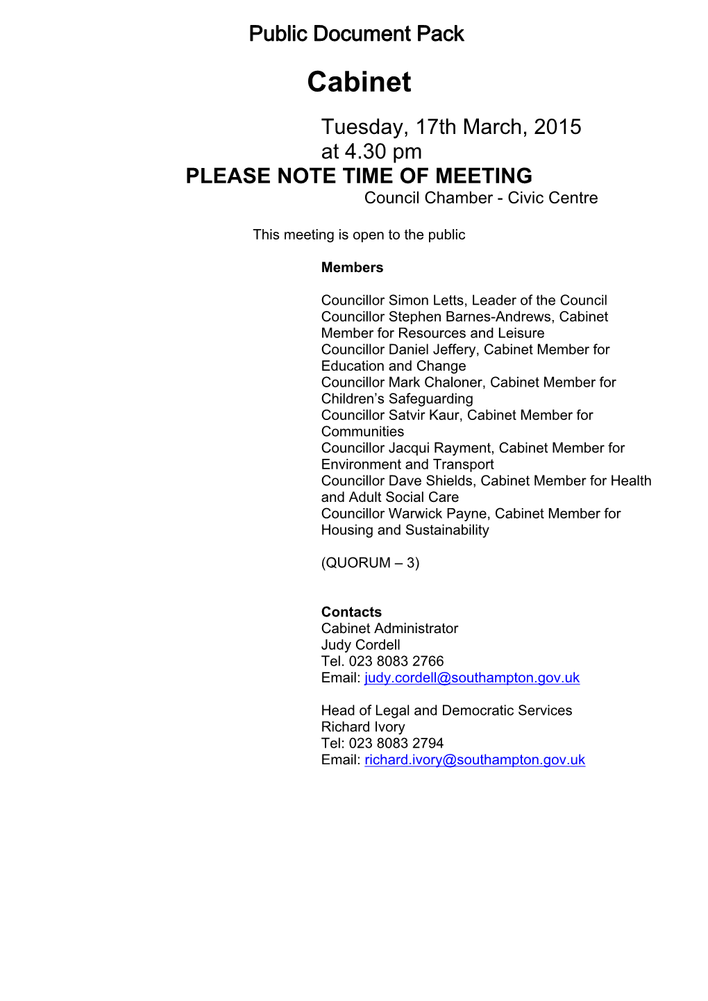 (Public Pack)Agenda Document for Cabinet, 17/03/2015 16:30