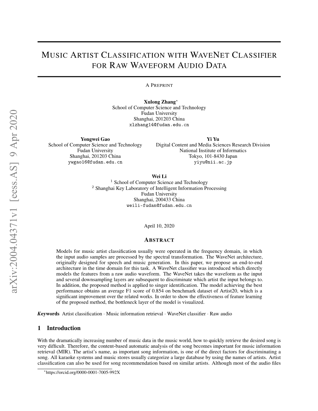 Music Artist Classification with Wavenet Classifier for Raw Waveform Audio Data