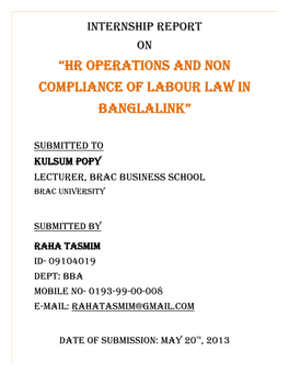 “HR Operations and Non Compliance of Labour Law in Banglalink”