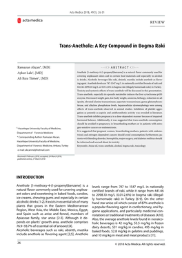 Trans-Anethole: a Key Compound in Bogma Raki