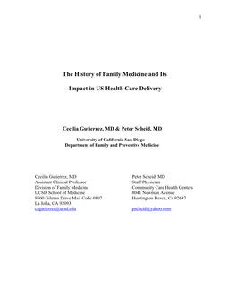 The History of Family Medicine and Its Impact in US Health Care Delivery