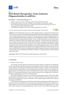 RNA-Based Therapeutics: from Antisense Oligonucleotides to Mirnas