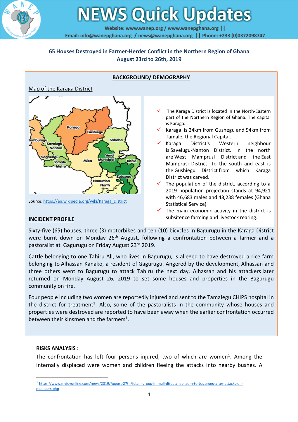 65 Houses Destroyed in Farmer-Herder Conflict in the Northern Region of Ghana August 23Rd to 26Th, 2019