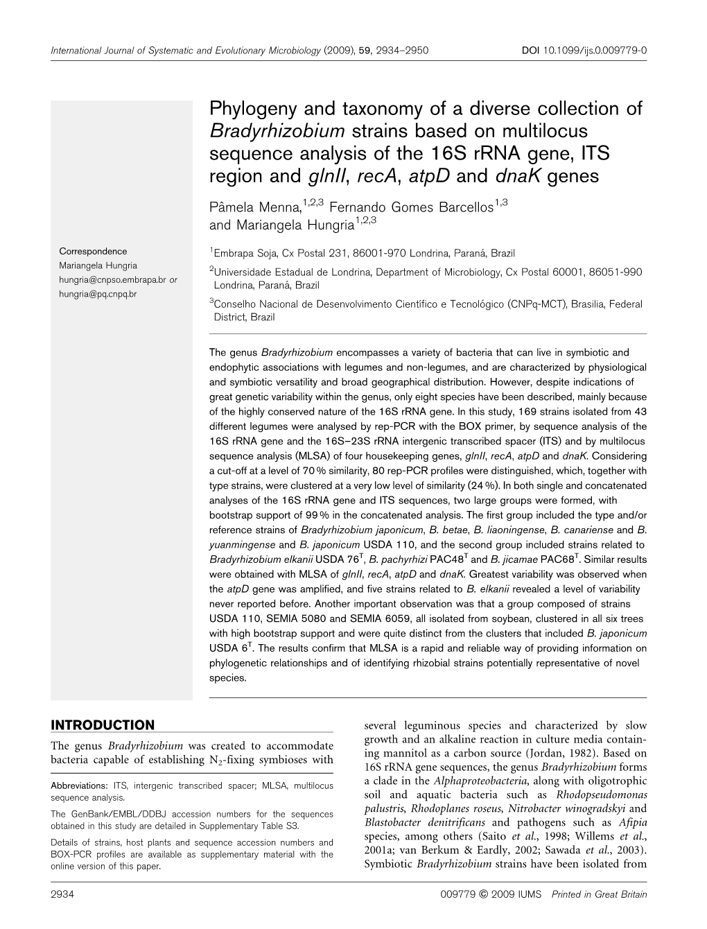 Phylogeny and Taxonomy of a Diverse Collection of Bradyrhizobium Strains