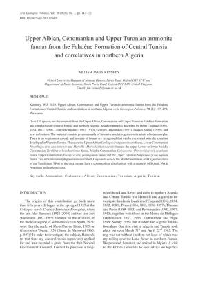 Upper Albian, Cenomanian and Upper Turonian Ammonite Faunas from the Fahdène Formation of Central Tunisia and Correlatives in Northern Algeria