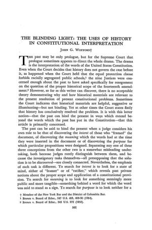 The Blinding Light: the Uses of History in Constitutional Interpretation