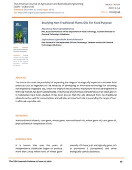 Studying Non-Traditional Plants Oils for Food Purpose