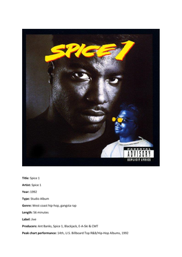 Spice 1 Year: 1992 Type: Studio Album Genre: West