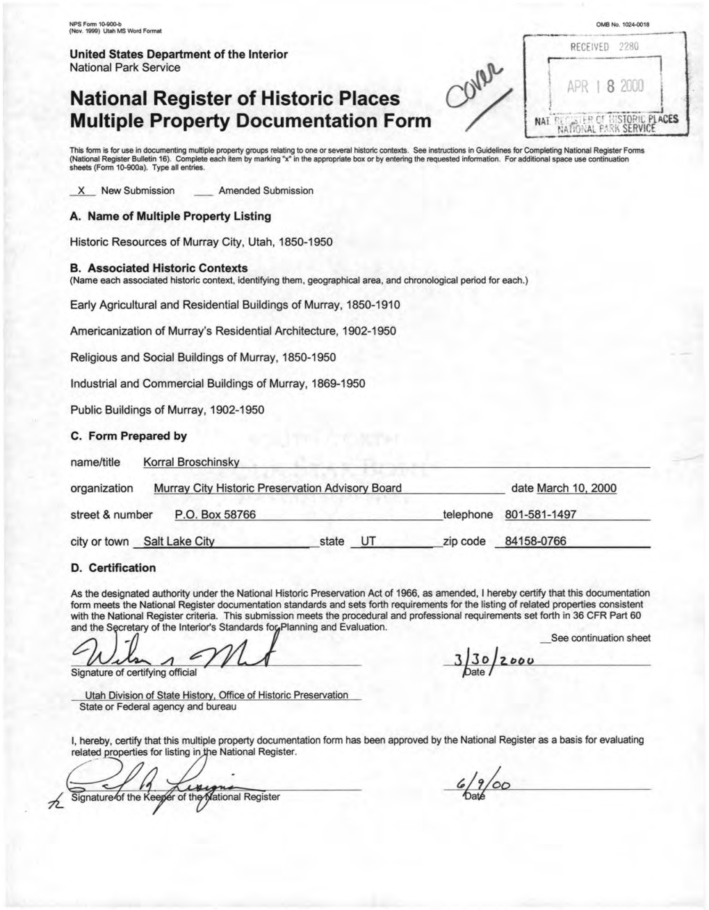 Murray City, Utah Multiple Property Submission