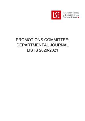 Promotions Committee: Departmental Journal Lists 2020-2021