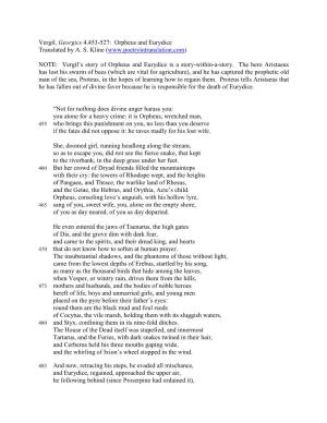 Vergil, Georgics 4.453-527: Orpheus and Eurydice Translated by AS Kline
