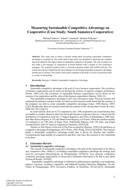 Measuring Sustainaible Competitive Advantage on Cooperative (Case Study: South Sumatera Cooperative)