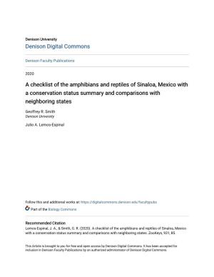A Checklist of the Amphibians and Reptiles of Sinaloa, Mexico with a Conservation Status Summary and Comparisons with Neighboring States