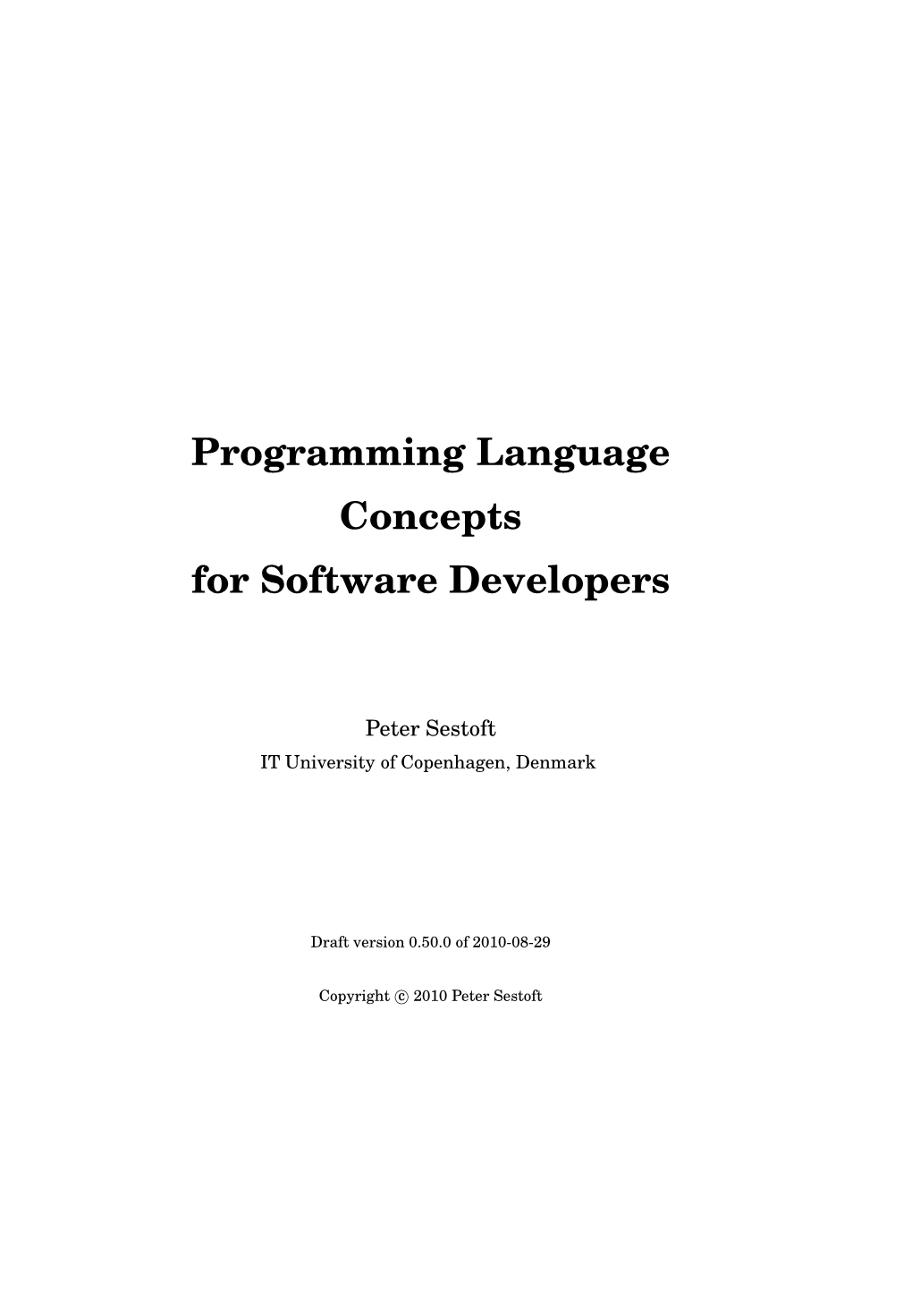 Programming Language Concepts for Software Developers