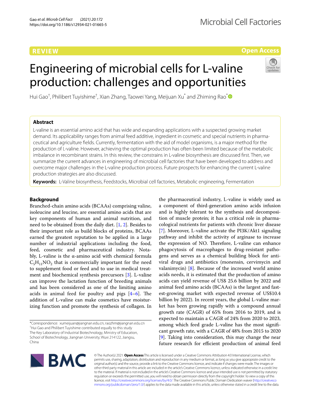 Engineering of Microbial Cells for L-Valine Production