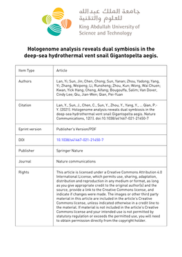 Hologenome Analysis Reveals Dual Symbiosis in the Deep-Sea Hydrothermal Vent Snail Gigantopelta Aegis