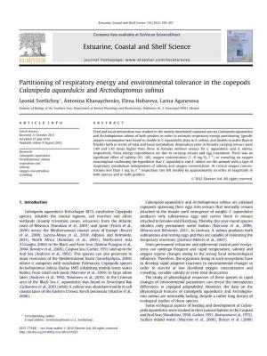 Partitioning of Respiratory Energy and Environmental Tolerance in the Copepods Calanipeda Aquaedulcis and Arctodiaptomus Salinus