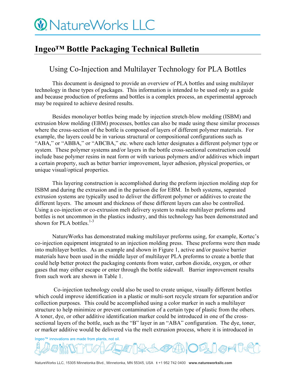Ingeo™ Bottle Packaging Technical Bulletin