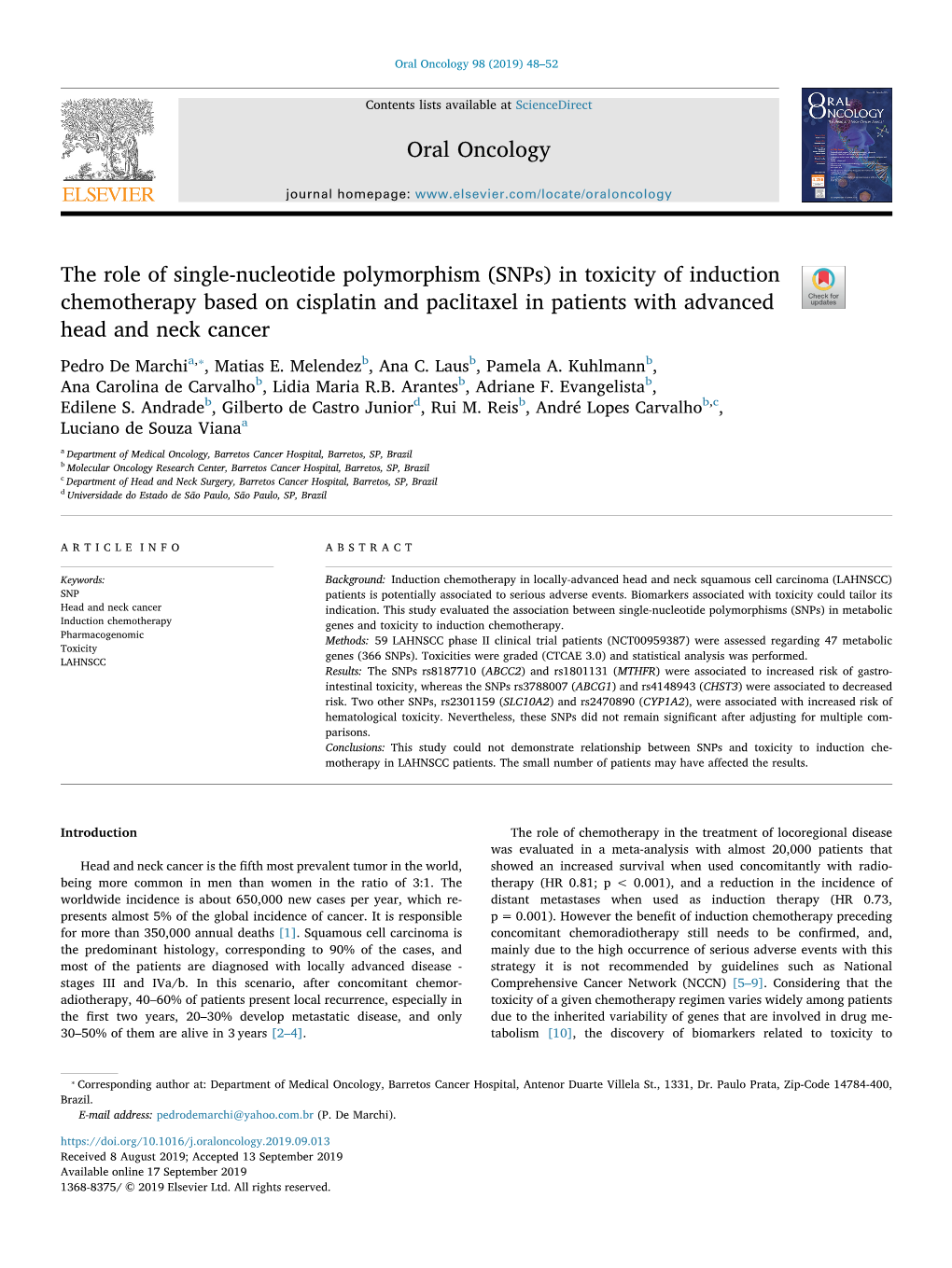 The Role of Single-Nucleotide Polymorphism (Snps) in Toxicity Of