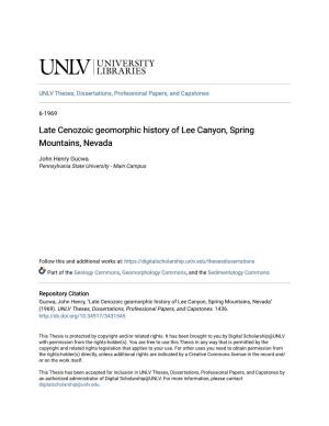Late Cenozoic Geomorphic History of Lee Canyon, Spring Mountains, Nevada