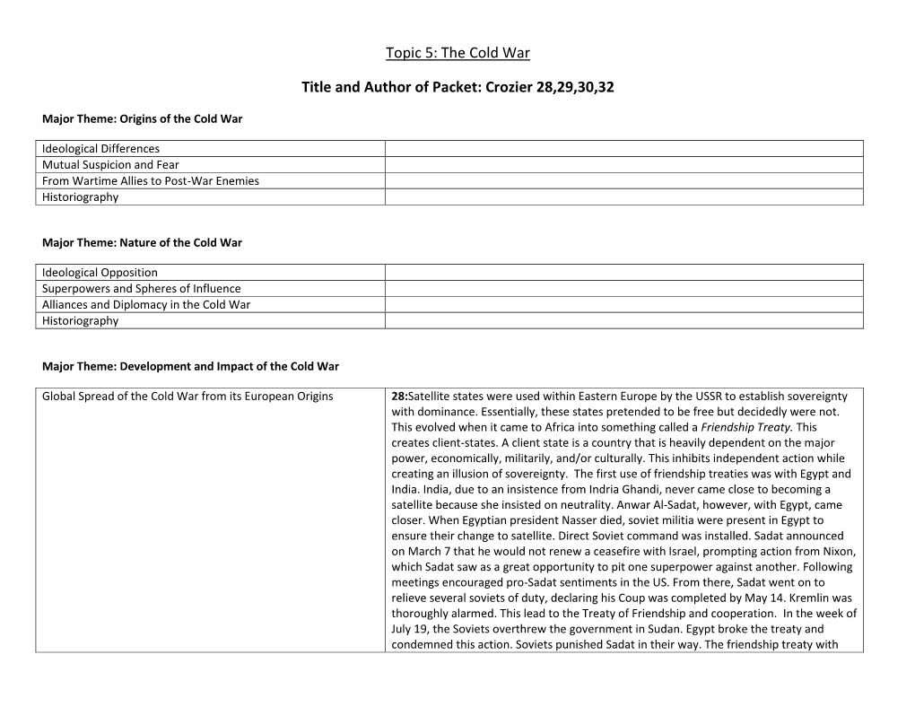 Topic 5: the Cold War Title and Author of Packet: Crozier 28,29,30,32