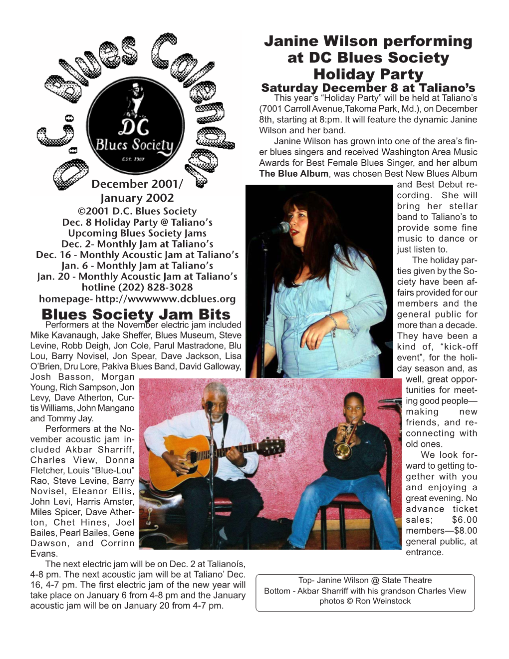 Janine Wilson Performing at DC Blues Society Holiday Party Blues Society Jam Bits