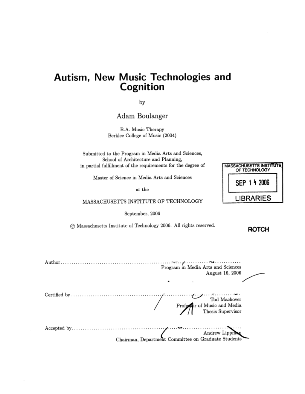 Autism, New Music Technologies and Cognition