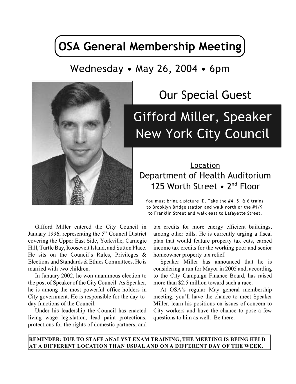 Gifford Miller, Speaker New York City Council