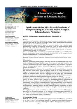 Species Composition, Diversity and Abundance of Mangroves Along The