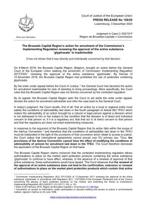 The Brussels Capital Region's Action for Annulment of the Commission's Implementing Regulation Renewing the Approval Of