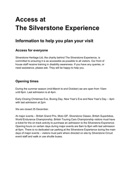 Access at the Silverstone Experience