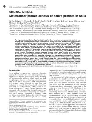 Metatranscriptomic Census of Active Protists in Soils