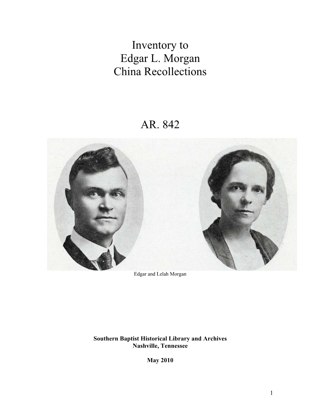 Inventory to Edgar L. Morgan China Recollections AR