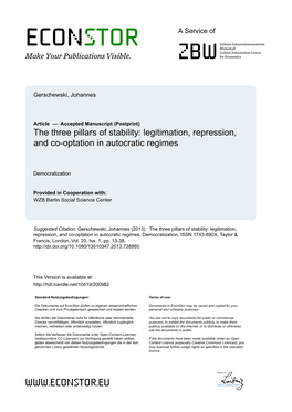 Legitimation, Repression, and Co-Optation in Autocratic Regimes