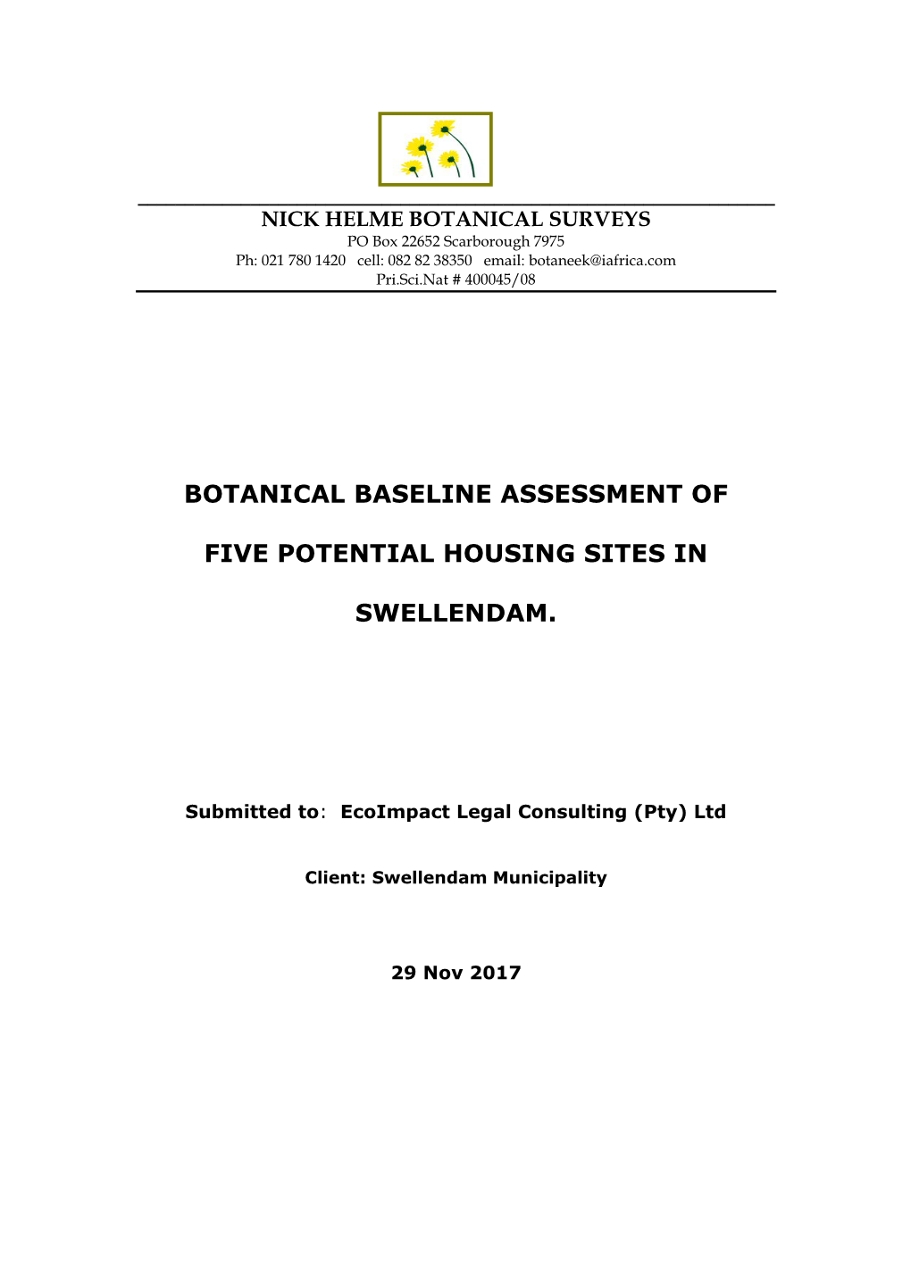 Botanical Baseline Assessment of Five