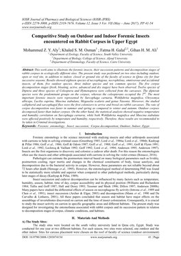 Comparitive Study on Outdoor and Indoor Forensic Insects Encountered on Rabbit Corpses in Upper Egypt