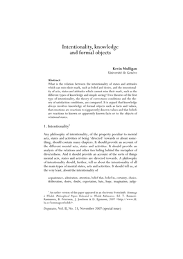 Intentionality, Knowledge and Formal Objects