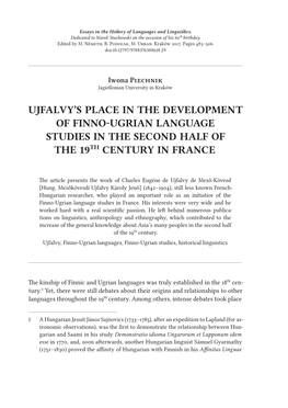 Ujfalvy's Place in the Development of Finno-Ugrian Language Studies In