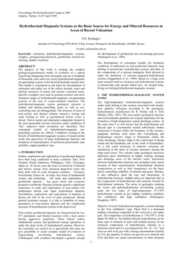 Hydrothermal-Magmatic Systems As the Basic Source for Energy and Mineral Resources in Areas of Recent Volcanism