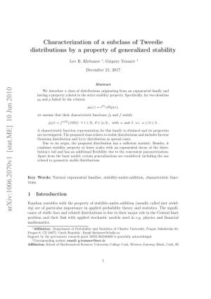 Characterization of a Subclass of Tweedie Distributions by a Property