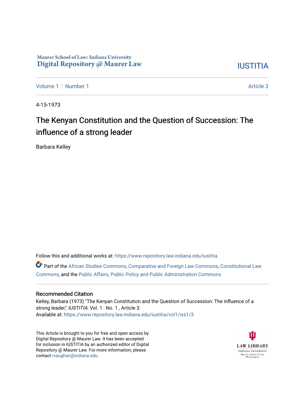 The Kenyan Constitution and the Question of Succession: the Influence of a Strong Leader