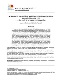 A Revision of the Devonian Malvinokaffric Dalmanitid Trilobite Dalmanitoides Delo, 1935, on the Basis of New Data from Argentina