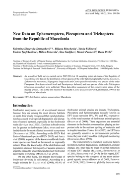 New Data on Ephemeroptera, Plecoptera and Trichoptera from the Republic of Macedonia